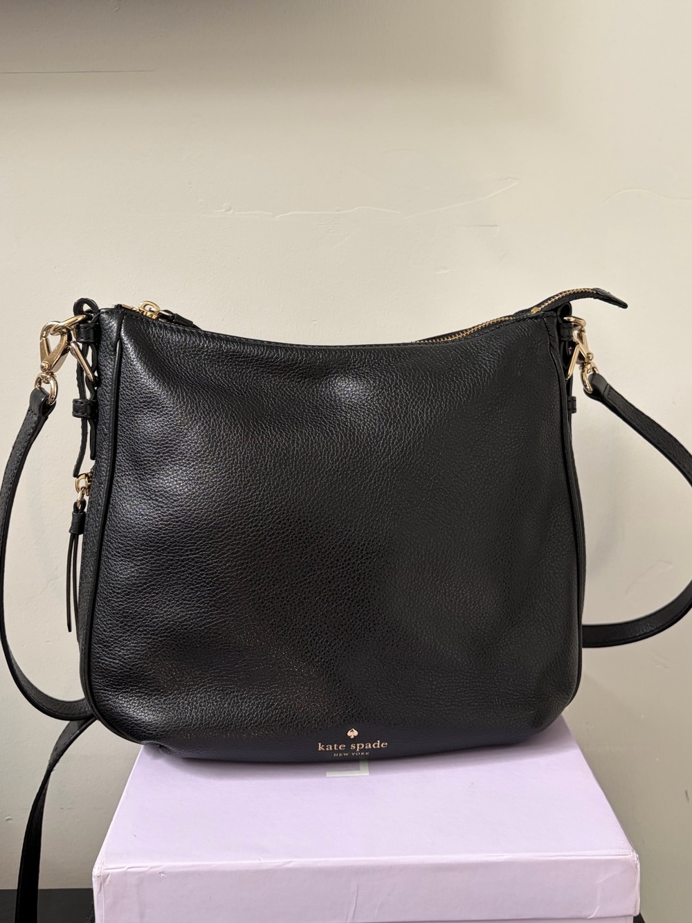 kate spade Black Pebbled Leather Shoulder Bag with Gold Hardware